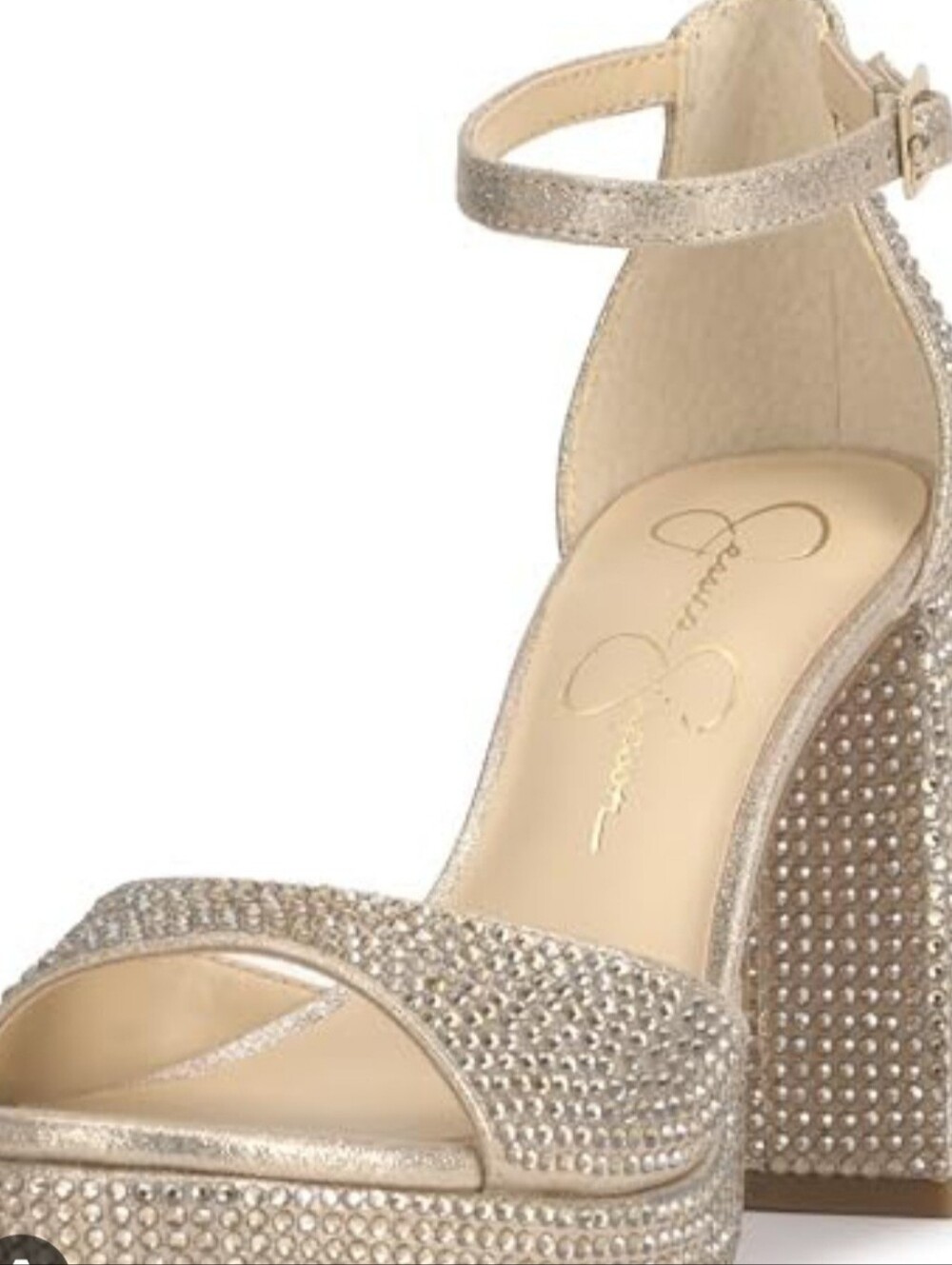 JESSICA SIMPSON Embellished Metallic Gold Platform Sandal with Ankle Strap